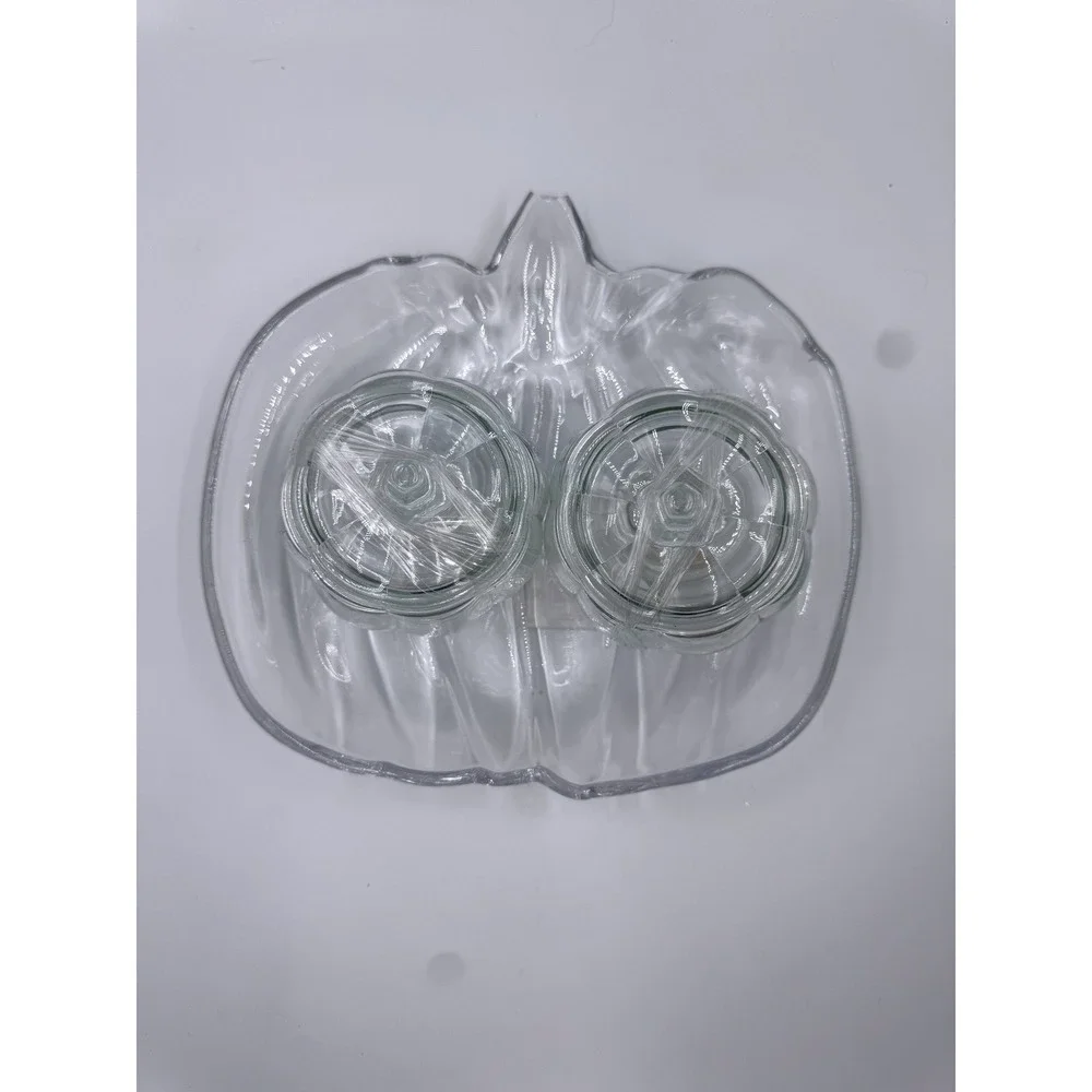 Glass Pumpkin Plate and 2 Lidded Jars Set